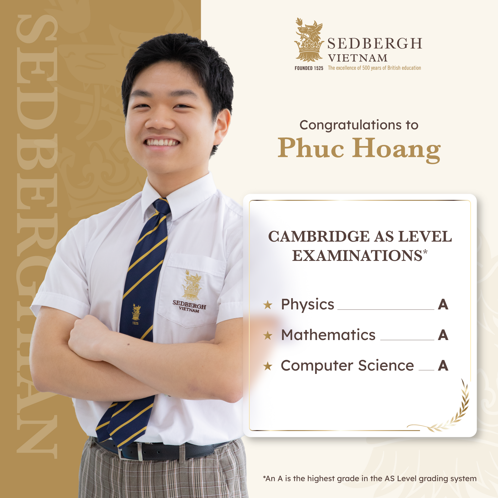 Kết quả Cambridge AS và A Level của học sinh Phúc Hoàng
