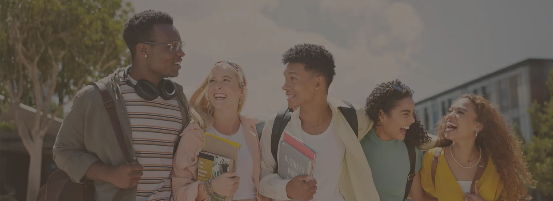 International students talking together on a university campus